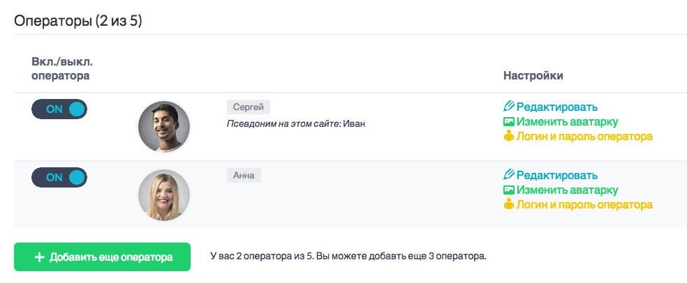 Несколько операторов в чате