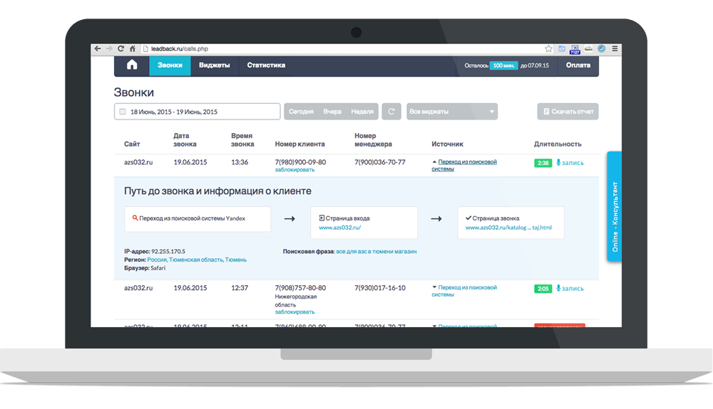 Подробные отчеты по звонкам